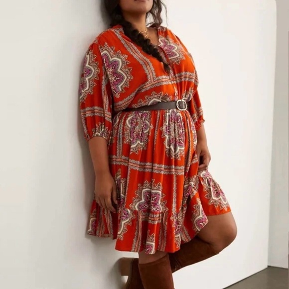 Anthropologie Dresses & Skirts - Anthropologie Porridge Isabel paisley ruffle dress in orange - Size S